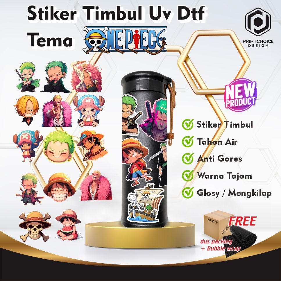 

Stiker Anime One Piece UV DTF Timbul Decal Kering Tumbler Helm Casing