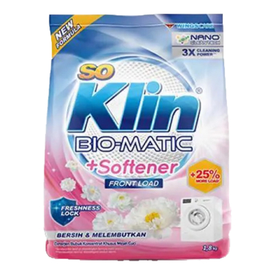 So Klin Bio-Matic Deterjen Bubuk + Pelembut Pakaian Mesin Cuci Bukaan Depan 1.8 kg