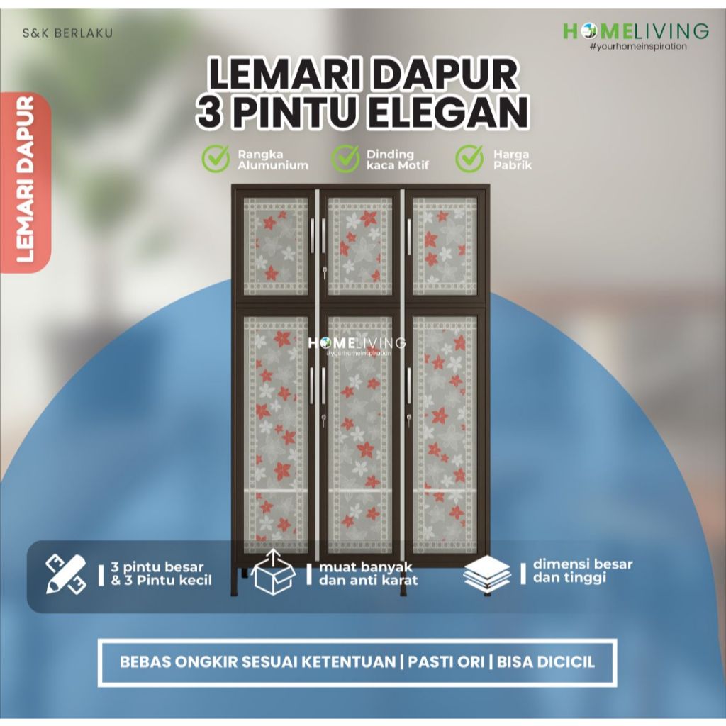 HOMELIVING - LEMARI DAPUR KACA - LEMARI KACA - LEMARI DAPUR - LEMARI PIRING - RAK PURING KACA