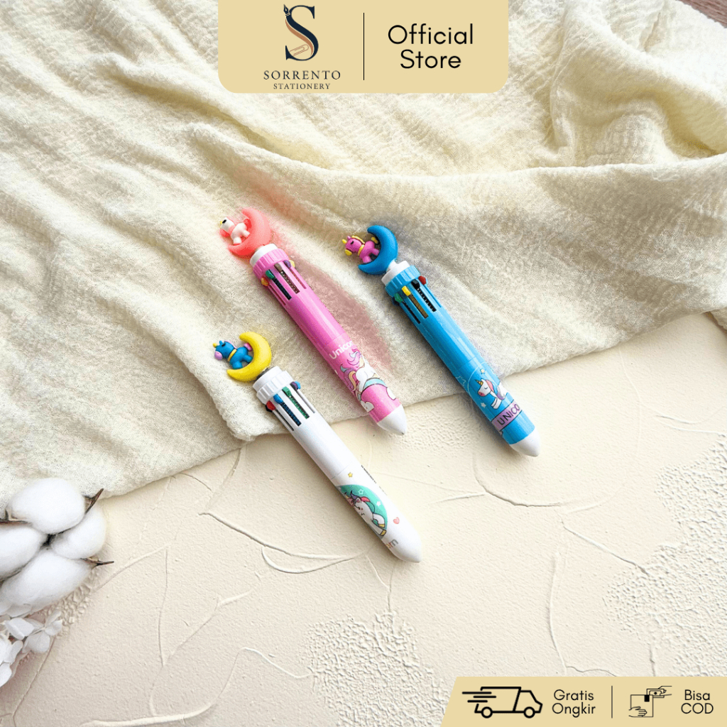 

Pulpen 10 Warna Unicorn 3D - Multi Color Pen Karakter