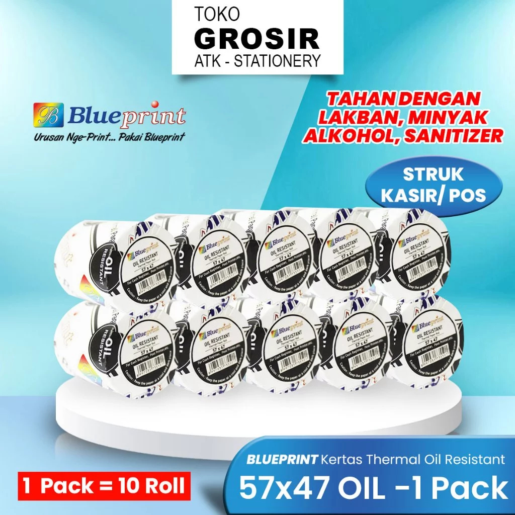 (PACK) 57x47 Oil Kertas Thermal / Struk PPOB BLUEPRINT - 57x47 Oil Resistant