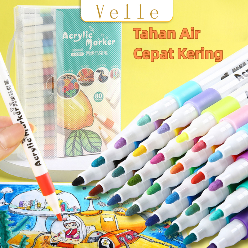 

VELLE Spidol Warna Warni Lucu / 12-80 pcs Pen Akrilik Marker/ Cepat Kering Tahan Air/DIY Painting Spidol Pastel Pulpen Drawing Warna/ Spidol Akrilik Serbaguna