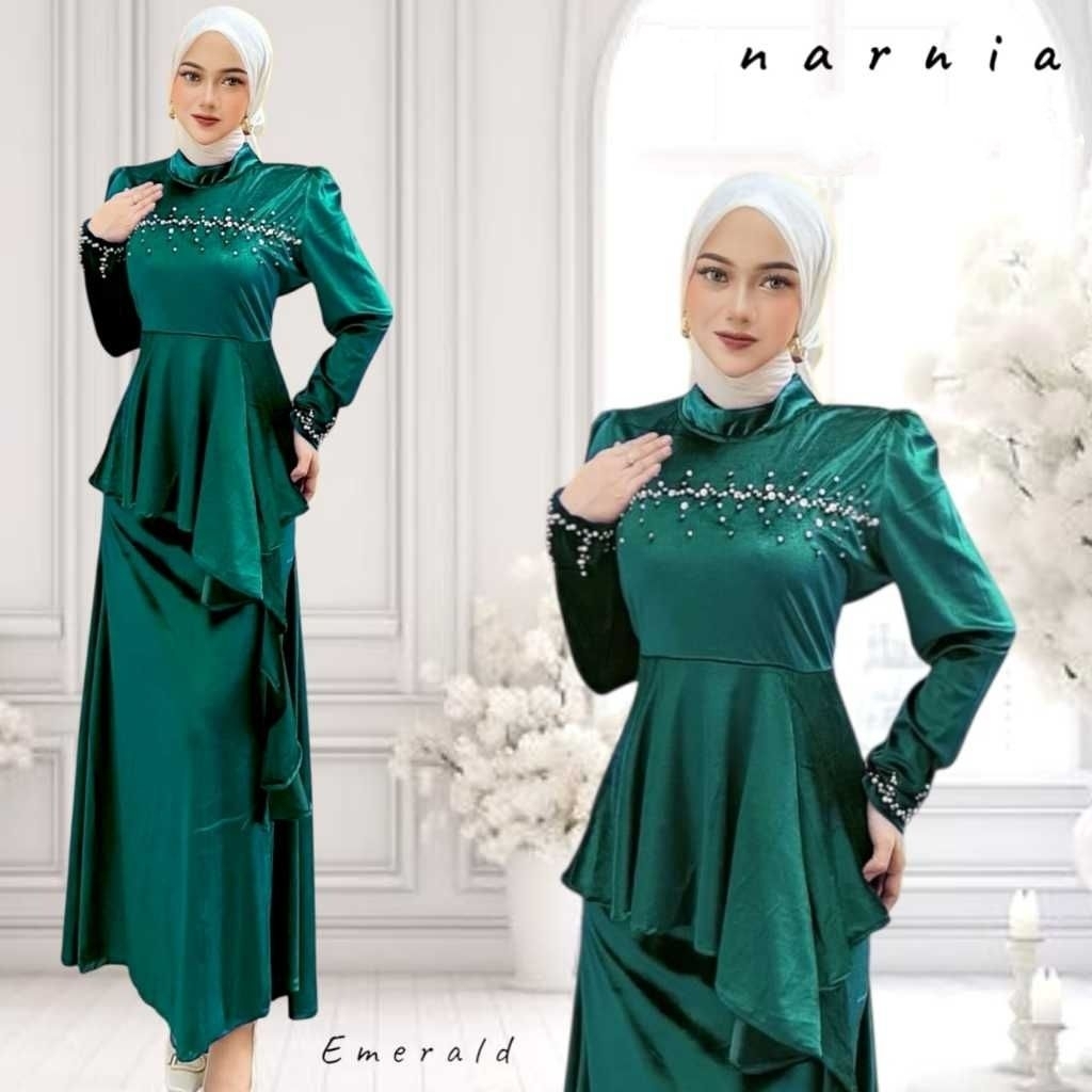 NARNIA DRESS GAMIS PESTA BUSANA MUSLIMAH NIKAHAN LAMARAN LEBARAN SERAGAMAN BRIDESMAIDS GAMIS BLUDRU 