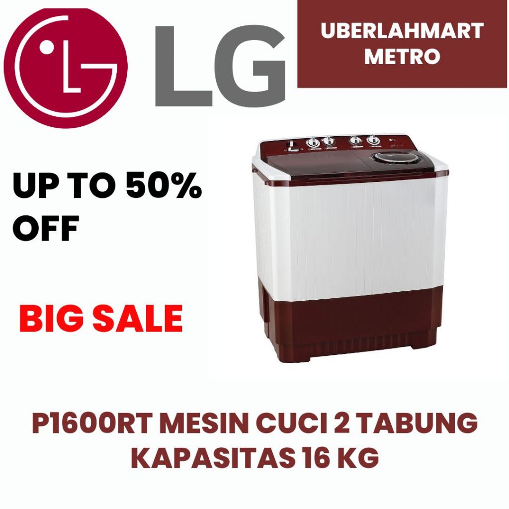 LG MESIN CUCI 2 TABUNG KAPASITAS 16 KG BESAR P1600RT