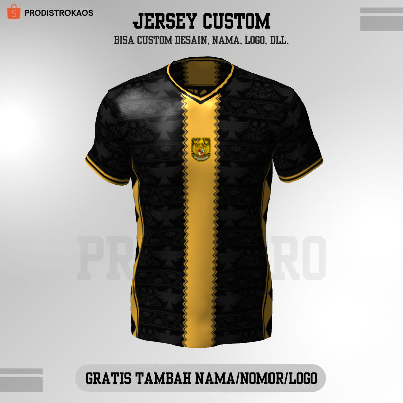 Kaos Jersey Olahraga Badminton Pingpong Lari Volly dll - Jersey Futsal Timnas Hitam Gold Motif Geome