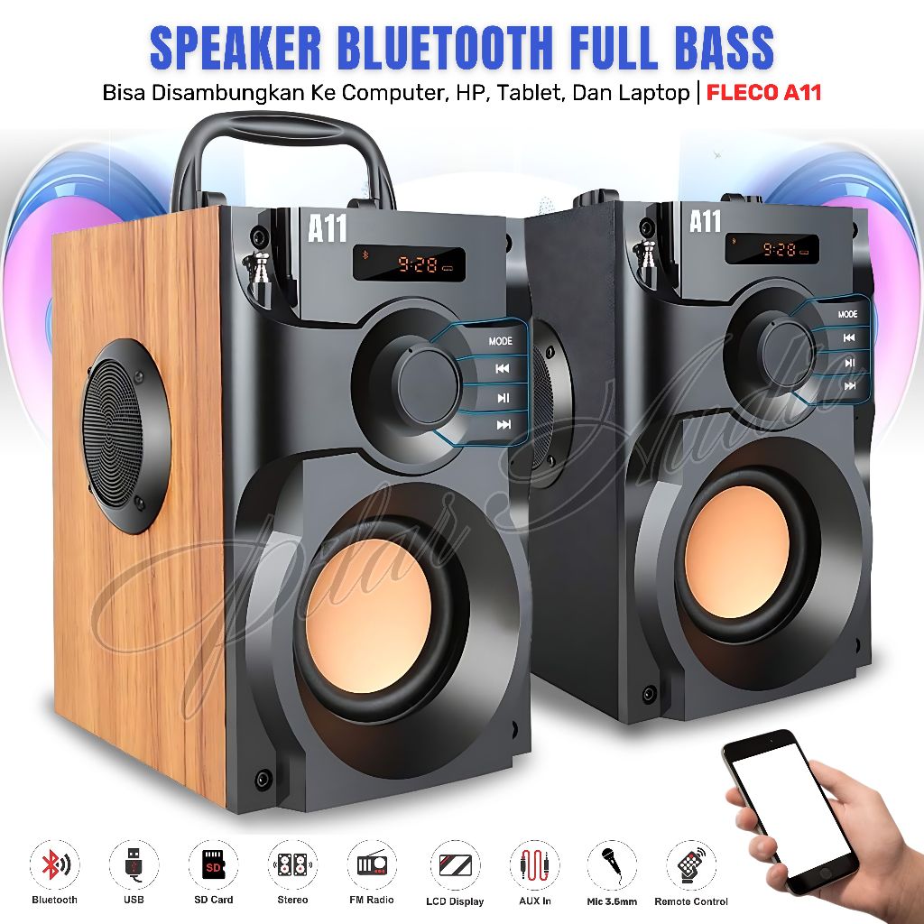 Speaker Bluetooth Super Bass FLECO A11 | Speaker Full Bass Untuk TV, Laptop, Komputer, HP - Speaker 