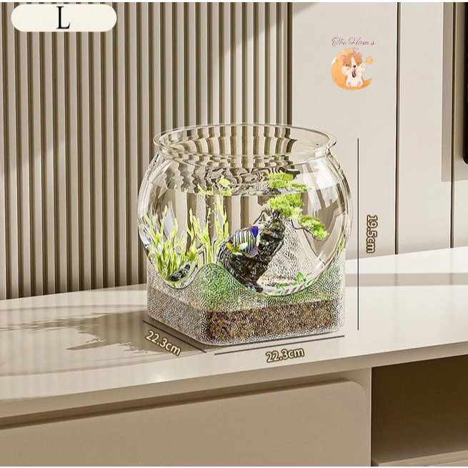 (The Ham's) Aquarium Bulat Plastic Mini Aquarium Toples Bulat Ikan Hias Aquarium Toples Bulat Kura-K