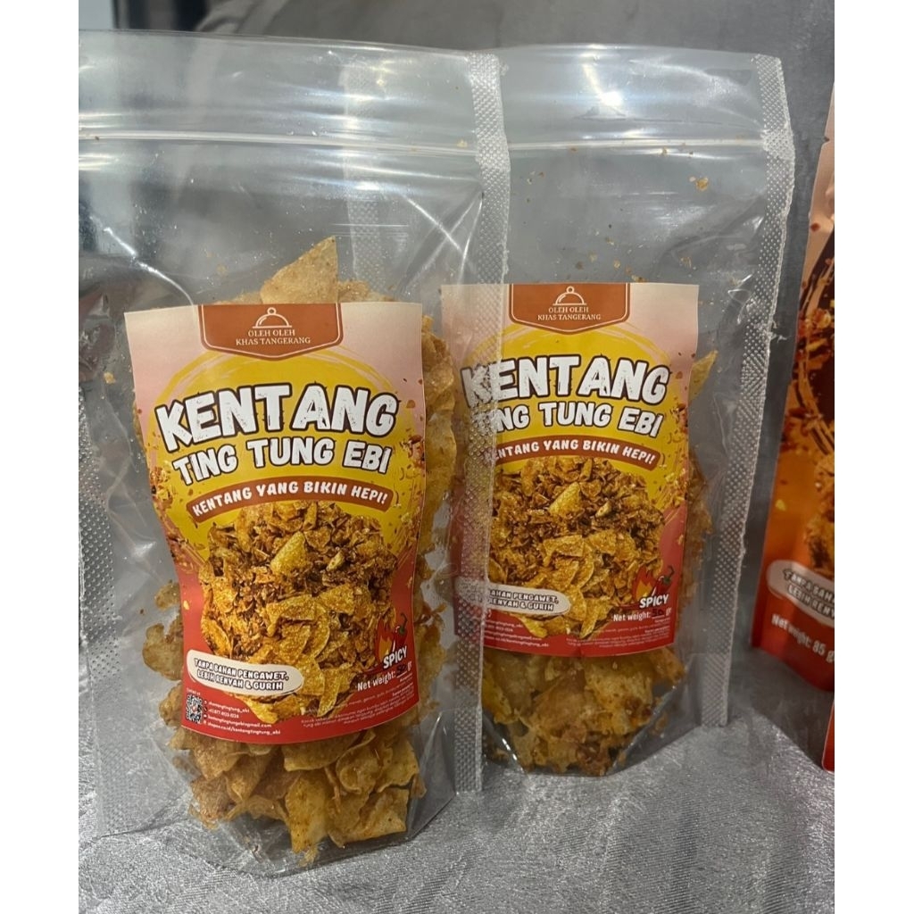 

50 gram Kentang Ting Tung Ebi Keripik Kentang Dengan Ebi Premium Bawang Goreng Pedas Dan Original Gurih Enak Cemilan Lauk Murah Nagih Khas Tangerang Banten