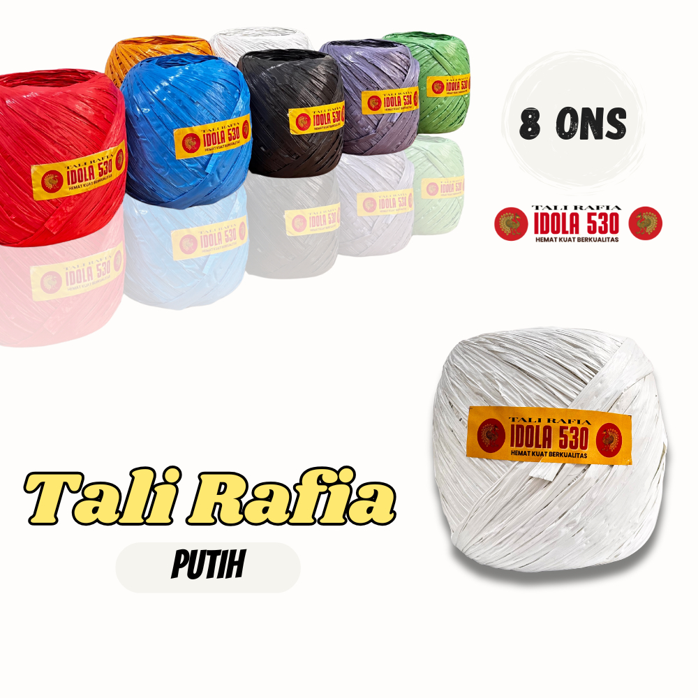 

Tali Rafia Putih 8 Ons Warna-Putih | Tali Plastik Kuat untuk Ikat Barang & Usaha | Tali Rafia merk Idola 530