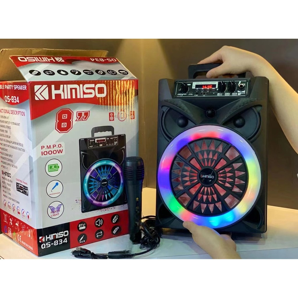 Speaker wireless bluetooth QS 834 - 8 Inch Speaker Outdoor Portable With LED