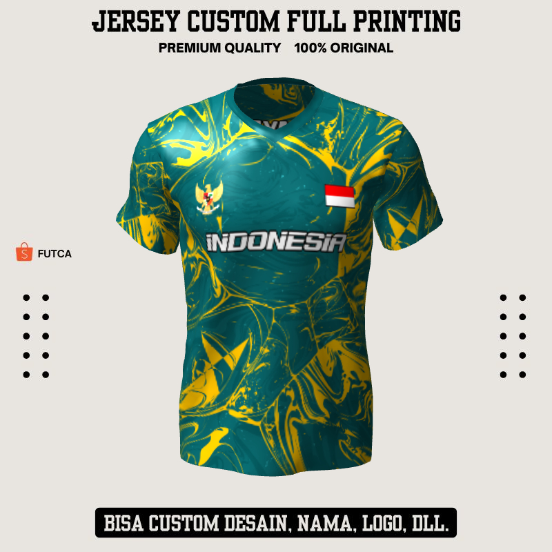 Kaos  Jersey Futsal Hijau Kuning Motif Abstrak 144 - Jersey Baju Olahraga Full Printing