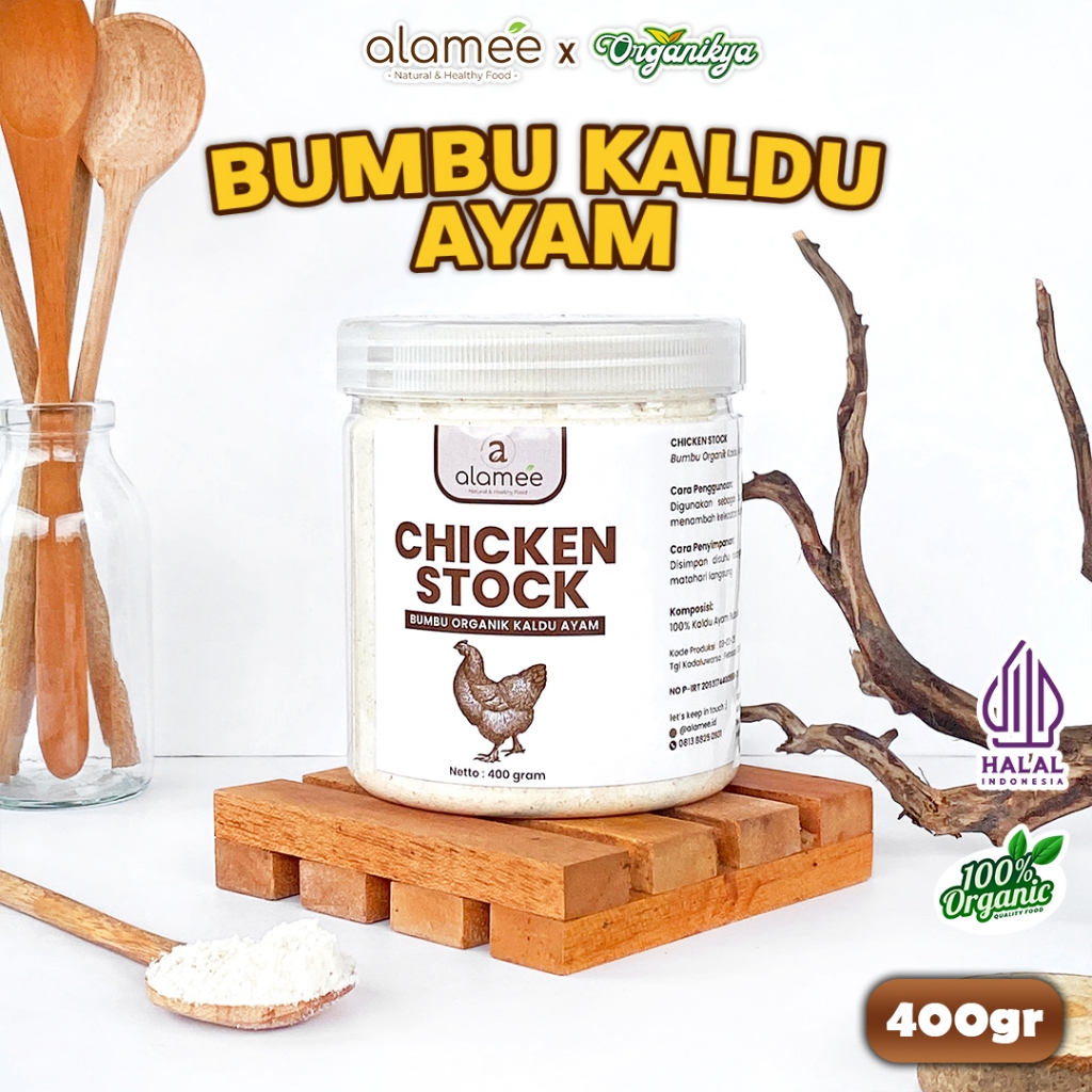 

Kaldu Ayam Bubuk Chicken Stock Broth Seasoning Powder Non MSG Murni Asli Bumbu Masak 400G organikya