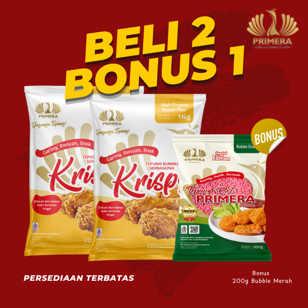 

(BELI 2 BONUS 1) PRIMERA - Tepung Bumbu Krispy Original 1 Kg + Bonus Bubble Merah 200g
