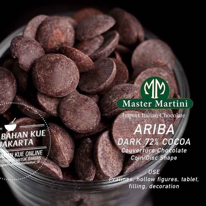 

Master Martini Ariba 72% 250gr Dark Chocolate Couverture Coklat Koin Cokelat Baking