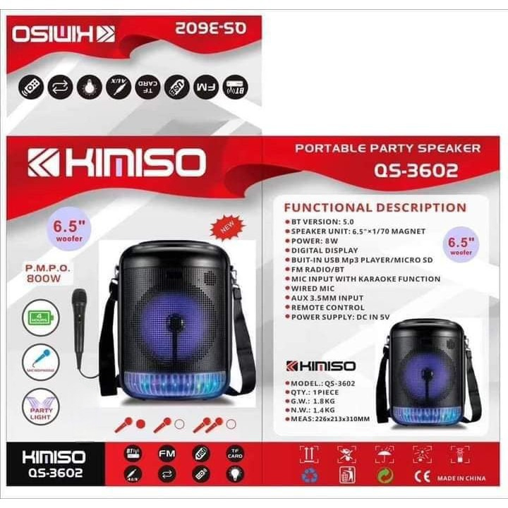 Speaker wireless Bluetooth QS 3602 - 6.5 inch Karaoke bluetooth speaker with and free mic