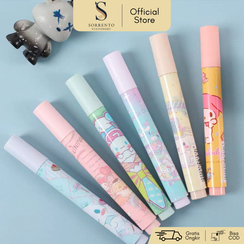 

Set 6 Pcs Highlighter Sanrio - Stabilo Warna-Warni dengan Pouch