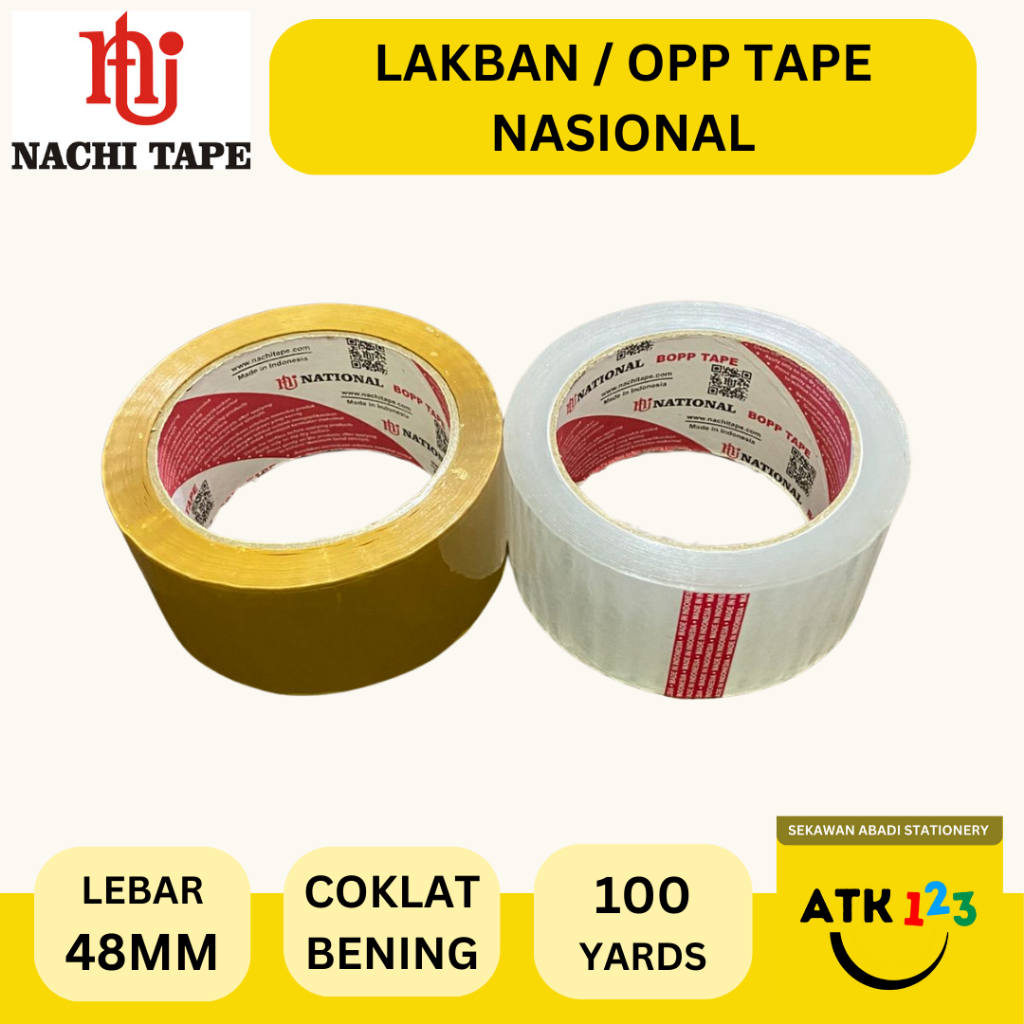 

NASIONAL OPP Tape Isolasi Plakban Lakban Coklat / Bening Nasional 48mm x 100 yards