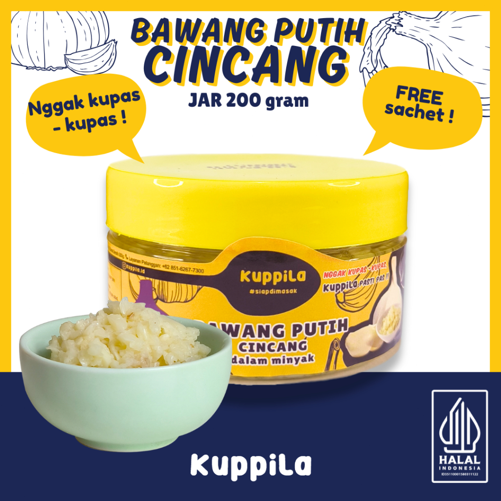 Kuppila - Bawang Putih Cincang dalam Minyak (Jar 200g) Gratis Sachet - bawang putih ASLI bukan bubuk