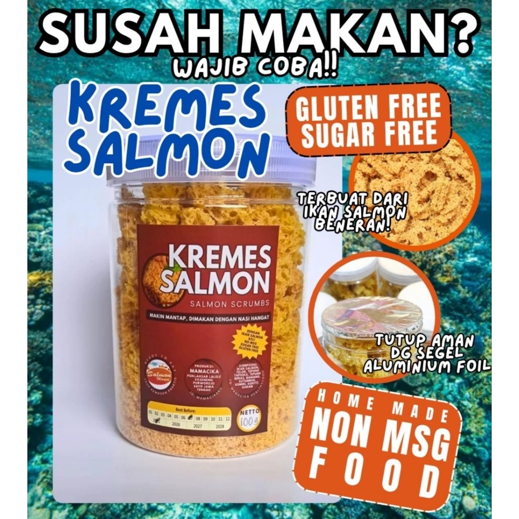 

KREMES IKAN SALMON/ 100g kremesansalmon / kremesanikan / kremesan Mpasi / cemilanSehatAnak / anak GTM / kremesan non msg
