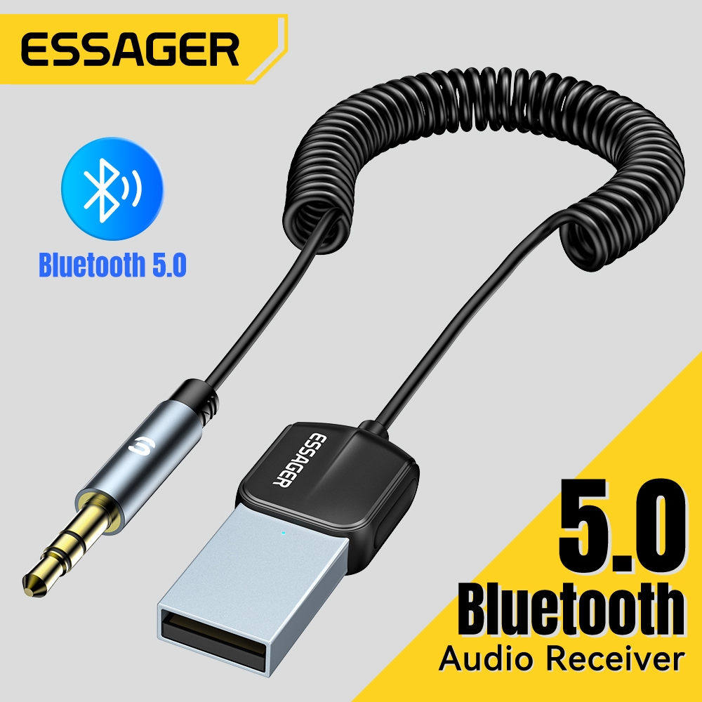 Essager 5.0 Adaptor Bluetooth Mobil USB ke Penerima Audio 3.5MM untuk Aux Konektor Audio Mobil