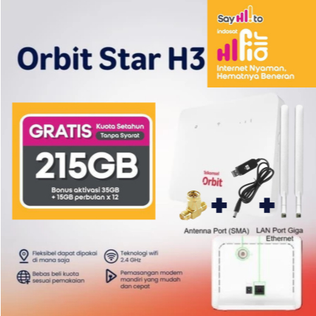 Modem Wifi Rumahan Unlock Semua Kartu Huawei B313 Logo Orbit Free Kartu TRI 215GB Setahun