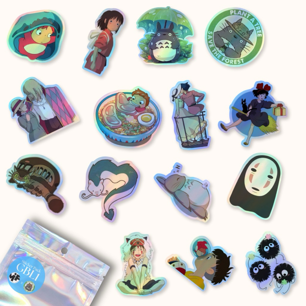 

[1 Pack] Sticker Hologram Ghibli Anime Premium Laminasi , Stiker Hologram Ghibli Studio Totoro Aesthetic Isi Banyak Dekorasi Laptop Tumblr Gitar