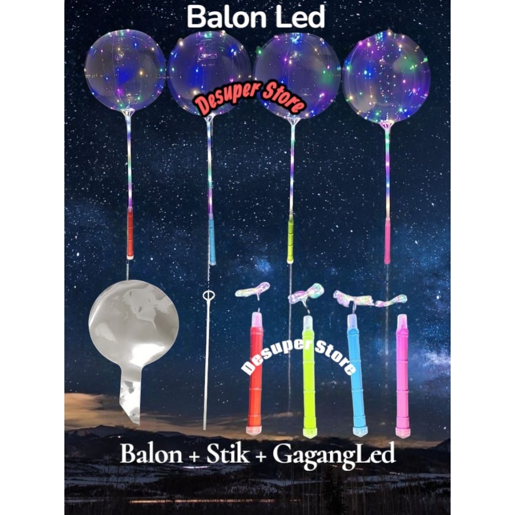 Balon Led Polos Ulir Balon lampu Balon transparan kelap kelip Warna Warni