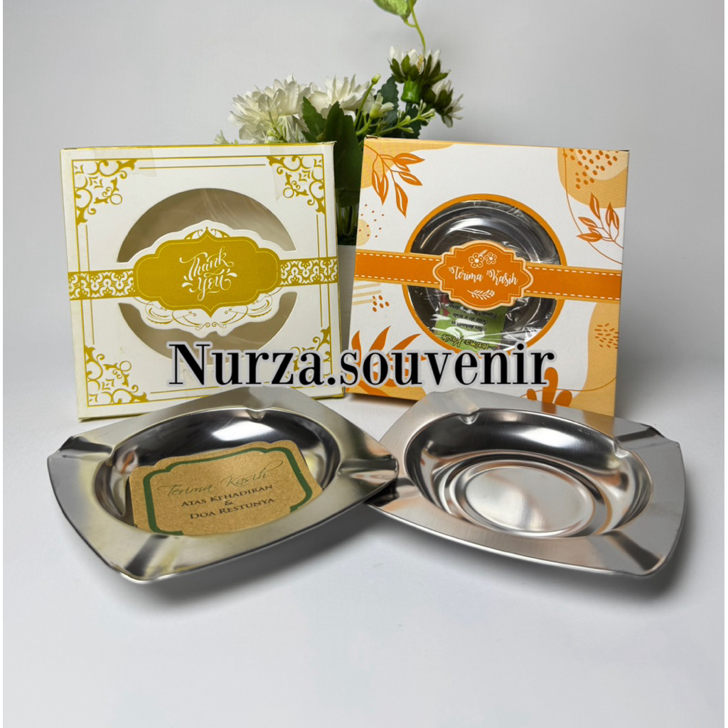Isi 100pcs Souvenir Pernikahan Asbak Stainless Kemasan Box Warna
