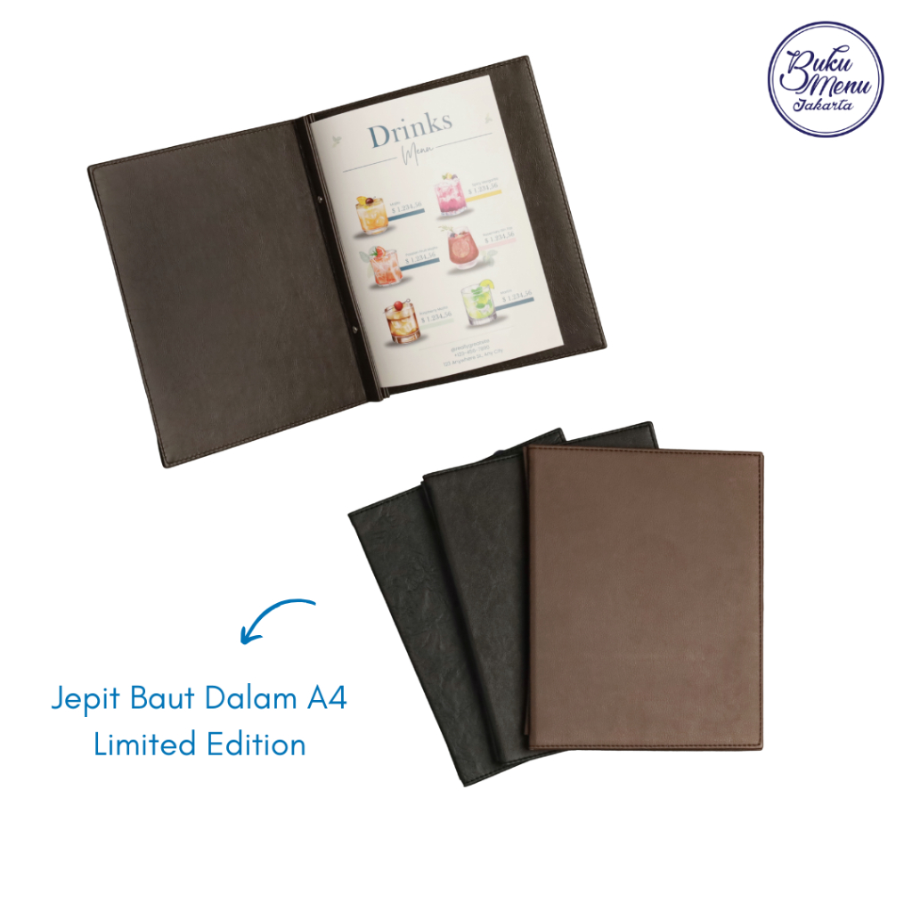 

Buku Menu Jakarta - Buku Menu Kulit Limited Edition Jepit Baut Isi Plastik A4 - Warna Boss Dark Brown, Cassa Black, Fantique Black, Pochi Cocoa - Cafe, Coffee Shop, Restoran, Hotel