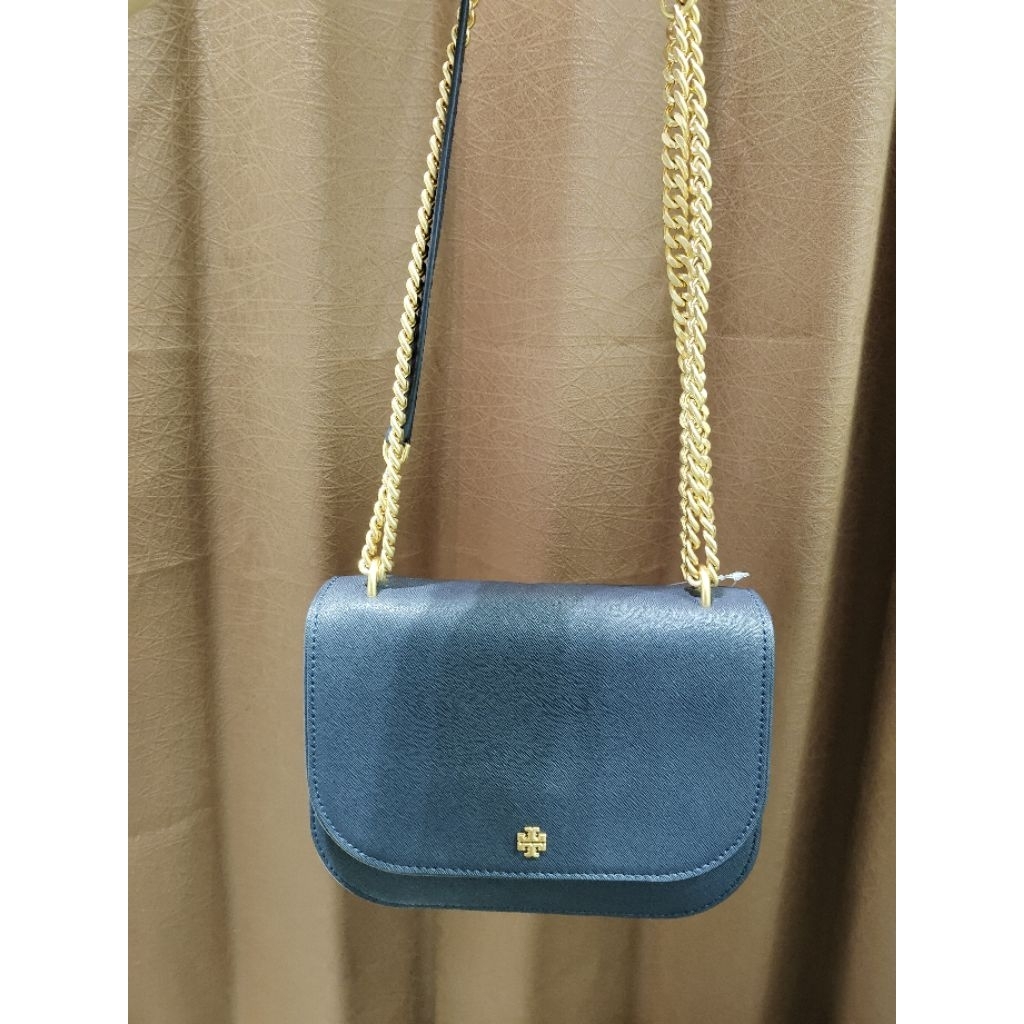 Tas Tory Burch Emerson Flap Adjustable Shoulder Bag Navy PRELOVED