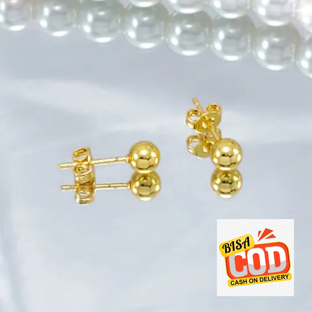 Anting Tusuk Bola Polos Giwang Emas 24K