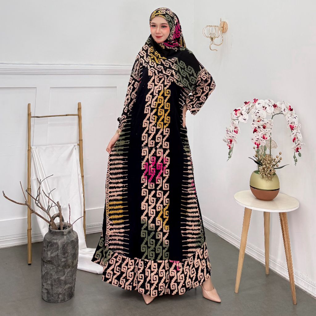 Gamis Hijab Monica c52a - gamis cap - batik viral - batik kekinian - gamis set hijab viral - gamis b