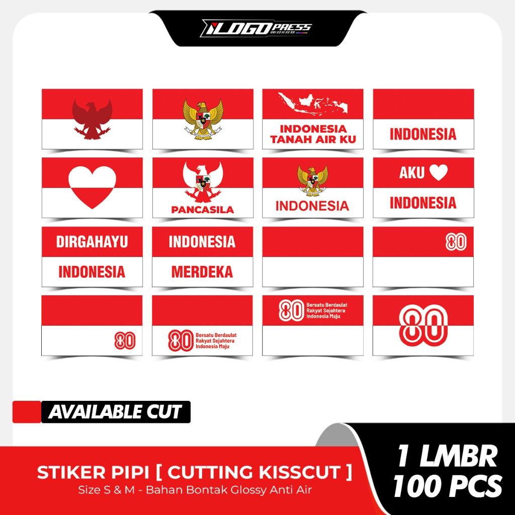 

[ CUTTING KISSCUT ] Stiker Pipi Bendera 50/100 Pcs Sticker Merah Putih - Ukuran S & M 16 Motif