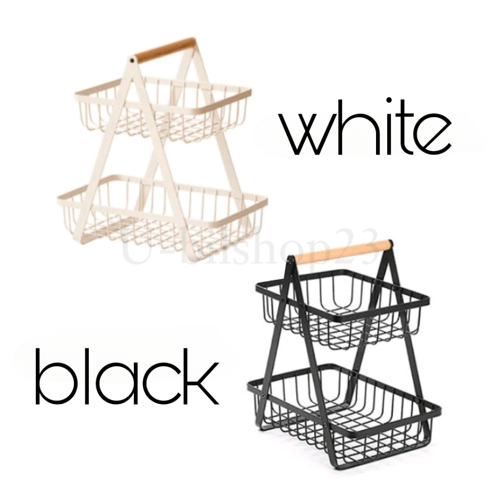 SJ Keranjang Rak Dapur Rak Buah Besi Rak Dapur Besi Kayu Serbaguna Dapur Rak 2 Tingkat Rak Dapur