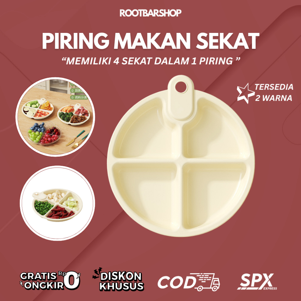 [ROOTBARSHOP] PIRING MAKAN SEKAT 4 / PIRING MAKAN DIET MICROWAVE SAFE BPA FREE