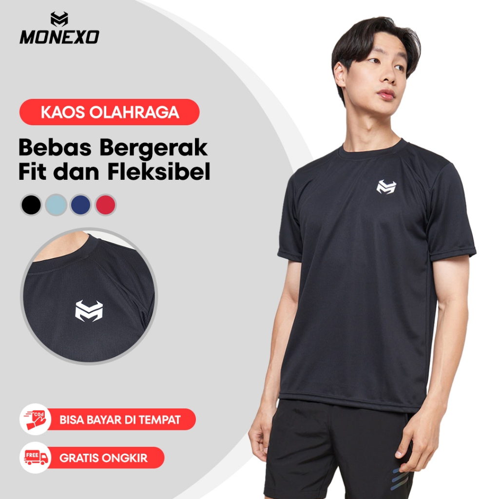 Monexo - Kaos Olahraga Pria Lari Running Gym Fitness Quick Dry Fit T-Shirt Sport Active Pria MN19