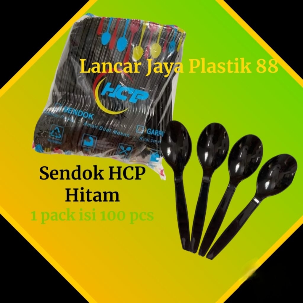 Sendok Makan Hitam HCP isi 100 pcs / Sendok Plastik Panjang Hitam