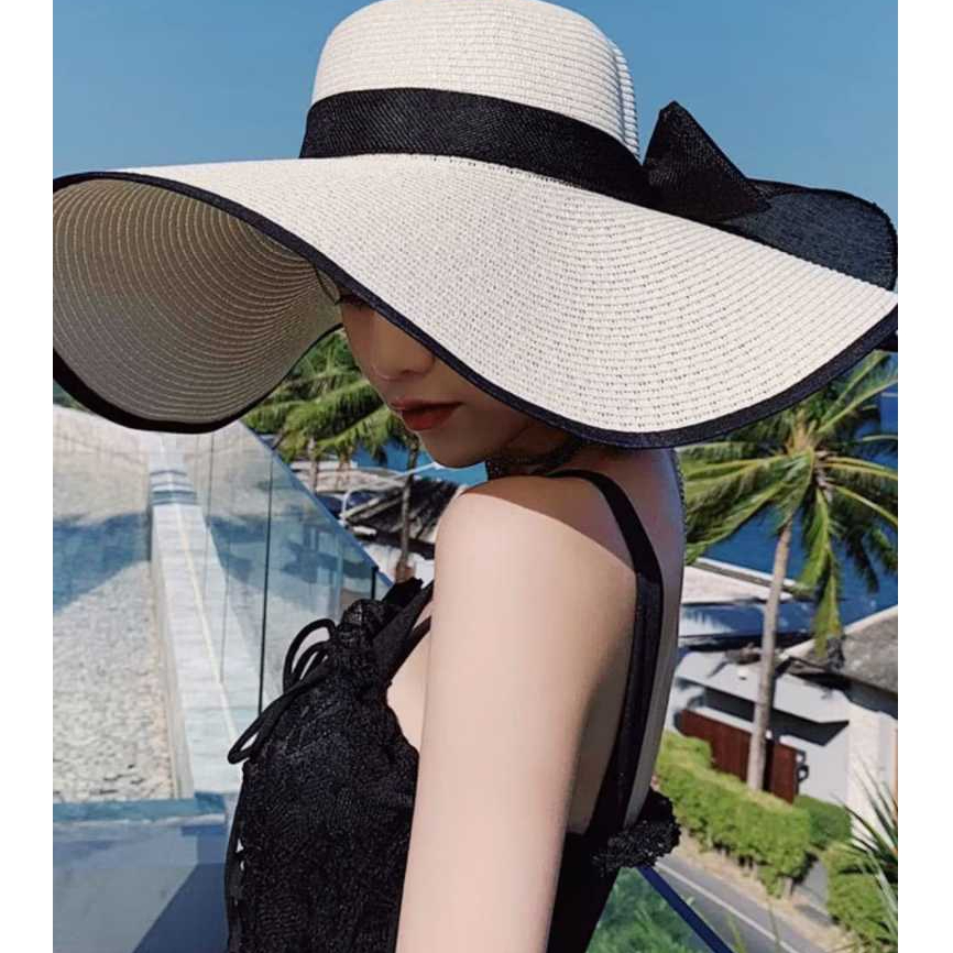 Topi Pantai Wanita Pelindung UV Topi Bisa diLipat Tebel Dan Lebar Bahan Jerami Premium CAHAYA T31