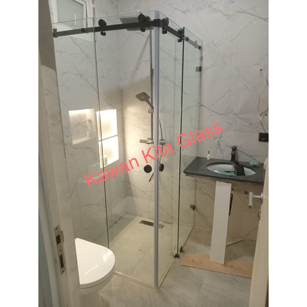 pintu sliding kaca kamar mandi / partisi kaca sliding kamar mandi / shower box kaca sliding / slidin
