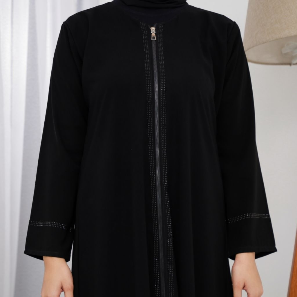 Indo Abaya gamis arab Turkey swarovski hitam Zipper black couple ibu dan anak