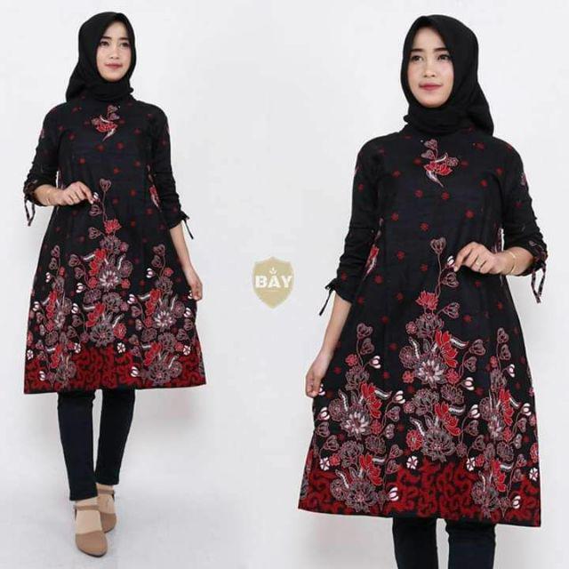 Atasan Batik Muslimah Tunik Batik Wanita Lengan Panjang Syari Modern Kerja Kantor Terbaru A11