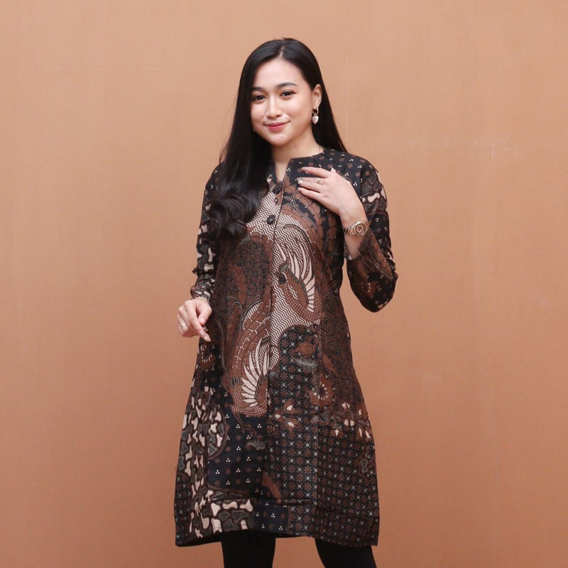 Atasan Batik Muslimah Tunik Batik Wanita Lengan Panjang Syari Modern Kerja Kantor Terbaru B10