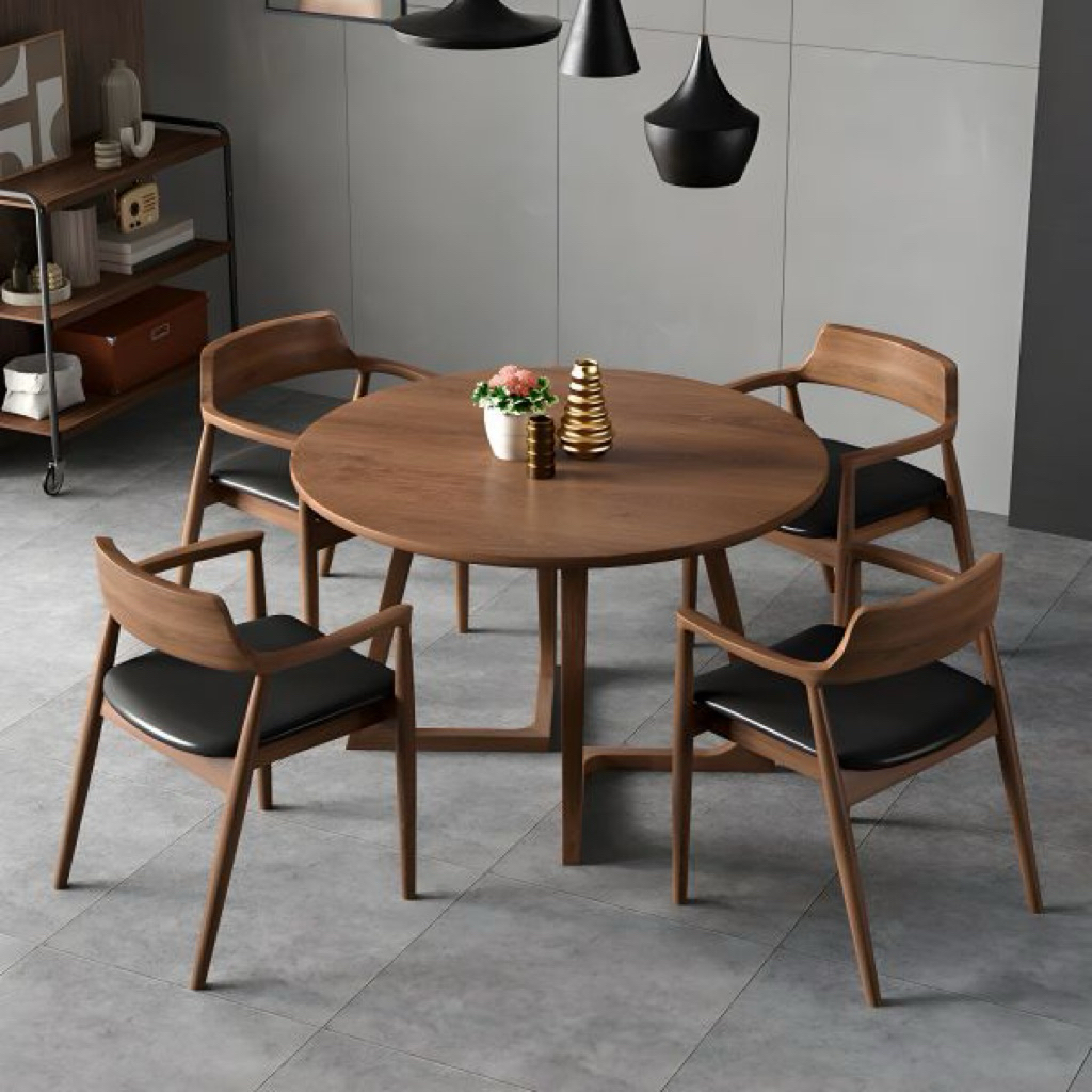 Set Meja Makan Bulat 4 Kursi Terbaru Set Meja Cafe Bundar Kayu Jati Terbaik