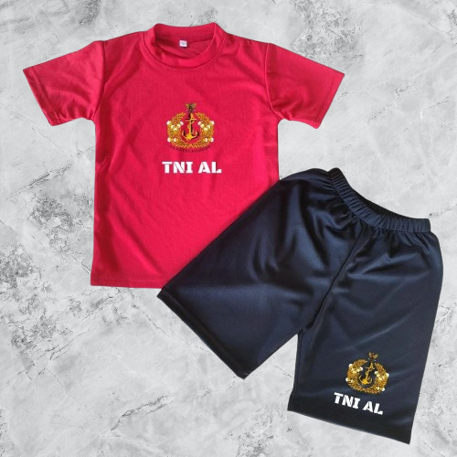 Kaos TNI AL anak usia 1-8th|Baju setelan anak tni|setelan anak tni ad merah celana pendek hitam jers