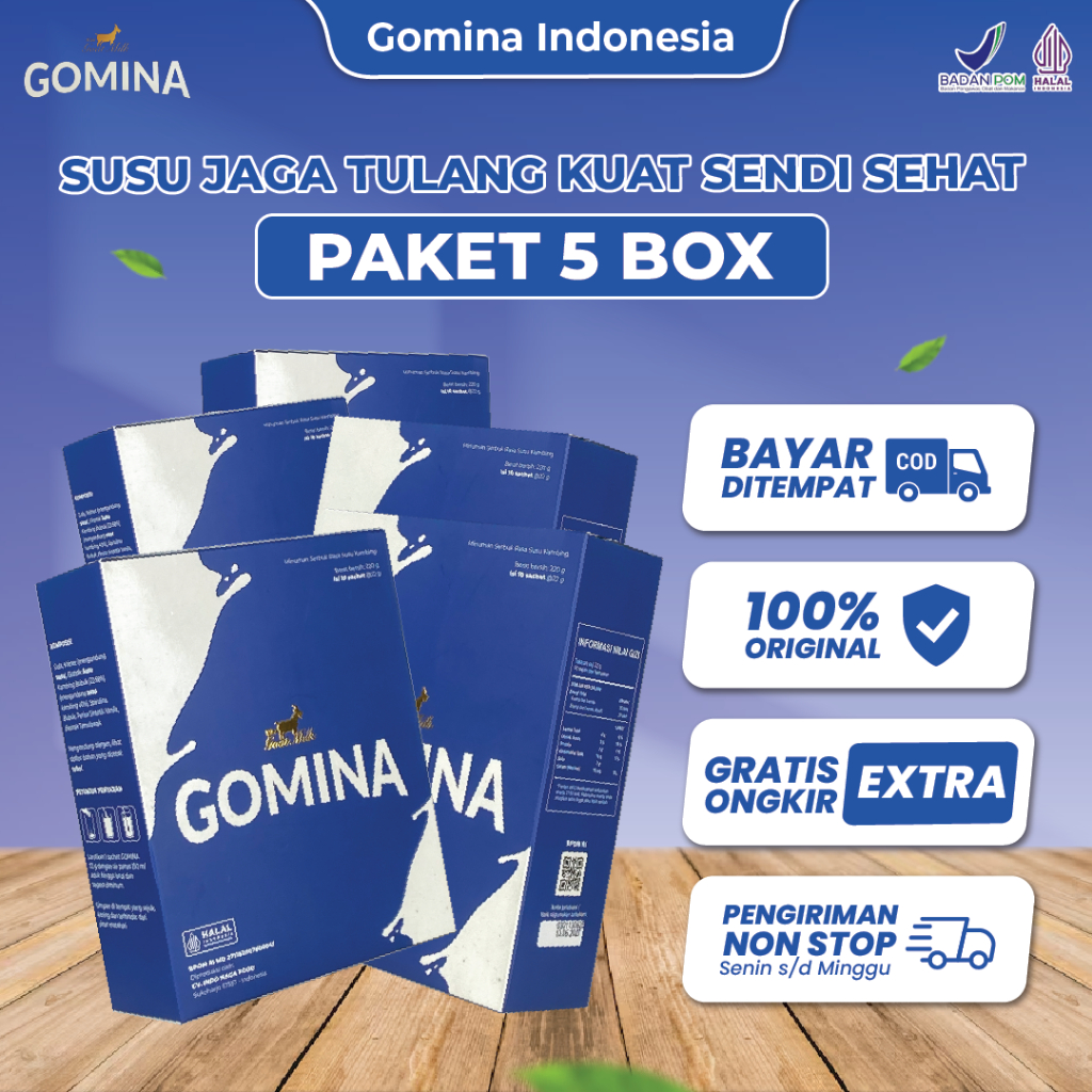 

Paket 5 Box Gomina - Susu Kambing Etawa Bantu Menguatkan Sendi dan Hilangkan Nyeri Lutut 100% ORIGINAL