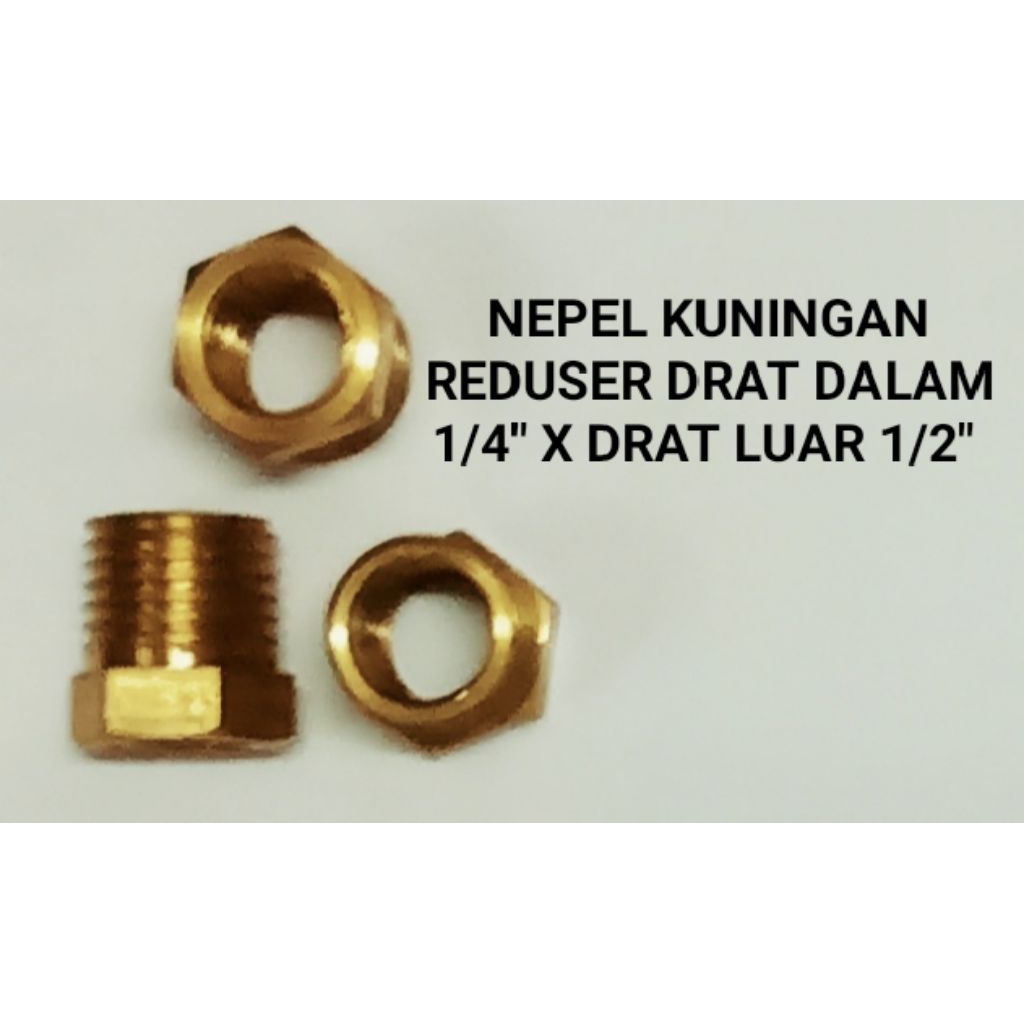 NEPEL KUNINGAN REDUSER DRAT DALAM 1/4" X DRAT LUAR 1/2" HEX