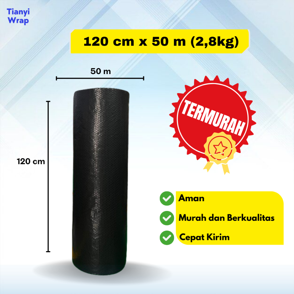 

Bubble Wrap Hitam Berat 2,8kg | 120cm x 50meter | ROLL | Bahan Tebal dan Murah.