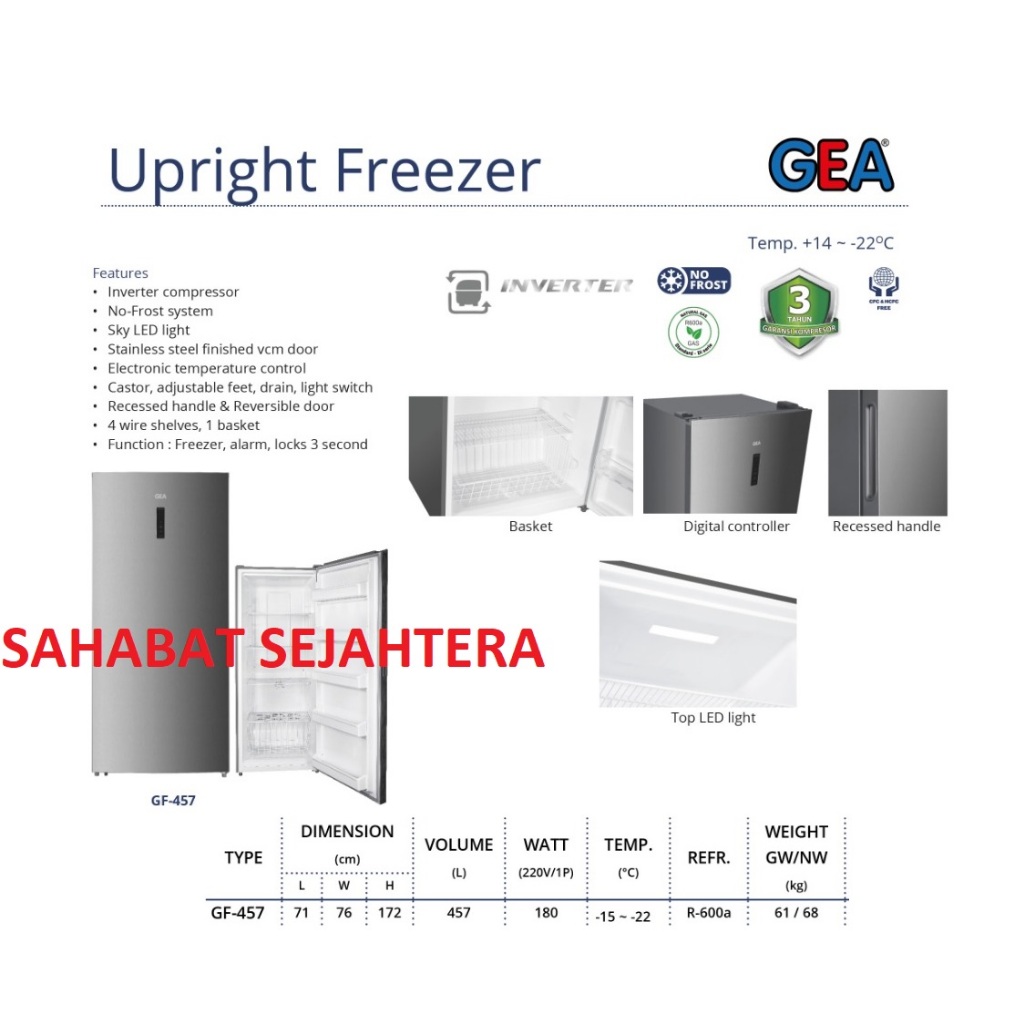 GEA Upright Freezer GF-457 Kulkas Pembeku Vertikal | Freezer Hemat Listrik Kapasitas Besar