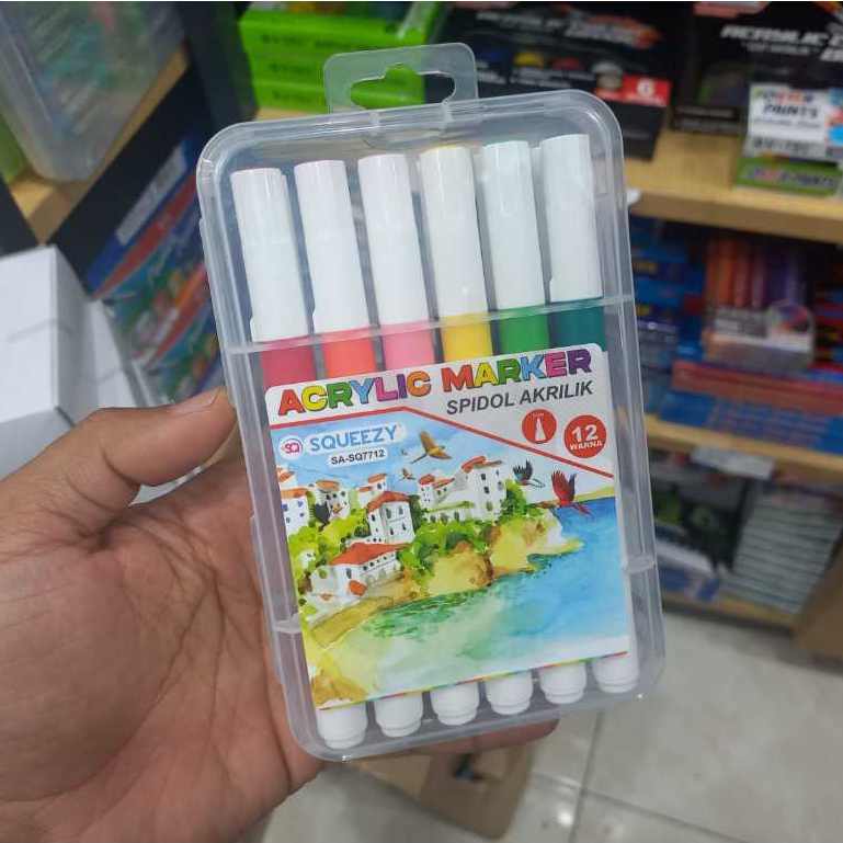 

1 Set Acrylic Marker Squeezy 12W Spidol Akrilik 12 Warna