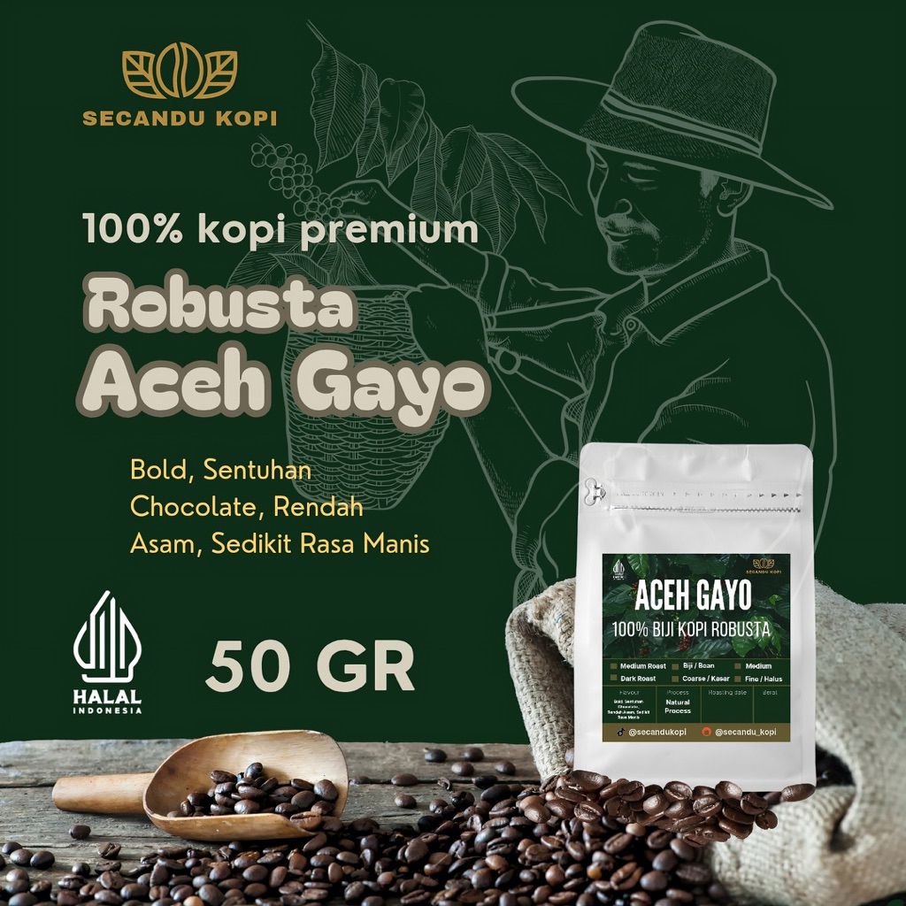 

Kopi Robusta Gayo Aceh Premium Kemasan 50gr | Natural Process